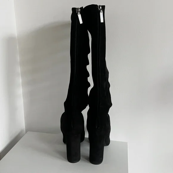 Saint Laurent black suede cut out cage Joplin 105 knee high boots - Picture 5 of 16